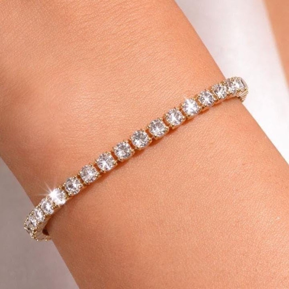 Slider Tennis Bracelet 14K Gold Overlay‎ Adjustable Made with Swarovski Crystals